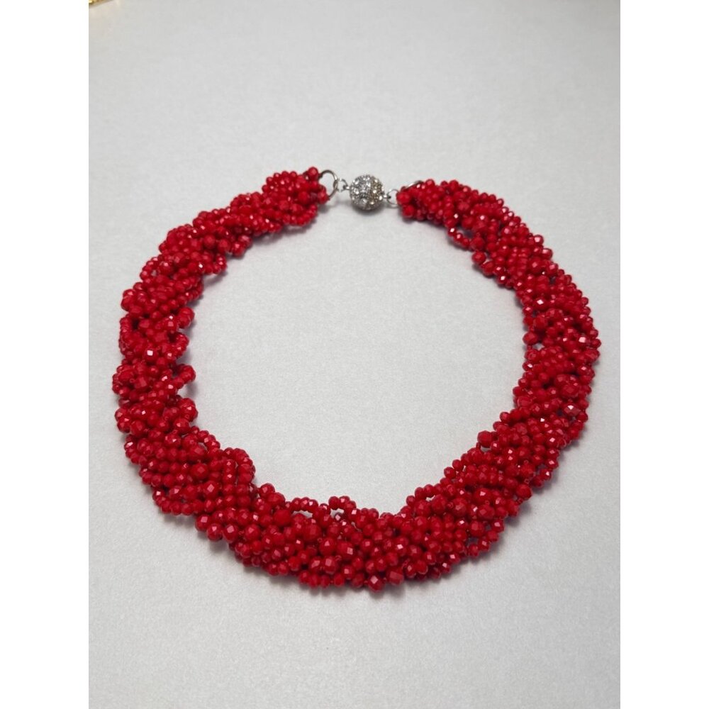 Stunning Red Crystal Statement Necklace Rhinestone Magnetic Clasp